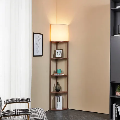 Vista 11 de Lámpara de pie con estantes, moderna lámpara de estante cuadrada con pantalla blanca, lámpara de pie de esquina para sala de estar, dormitorio