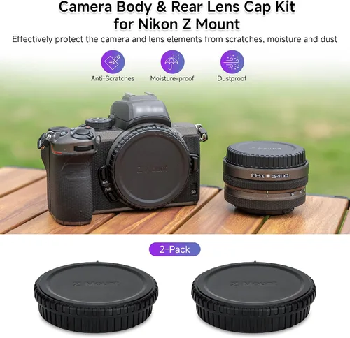 Vista 2 de Paquete de 2 tapas de lente trasera Nikon Z Mount y tapa de carrocería de repuesto para LF-N1 y BF-N1, compatible con cámaras sin espejo Nikon ZR
