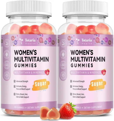 Vista 11 de Totaria Gomitas multivitamínicas sin azúcar para mujeres mayores de 14 años con hierro, inositol, folato, biotina, gomitas multivitamínicas diarias