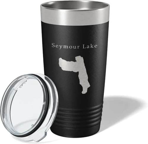 Vista 2 de Seymour Lake Map Tumbler Travel Mug Insulated Laser Engraved Coffee Cup Vermont 20 oz Black