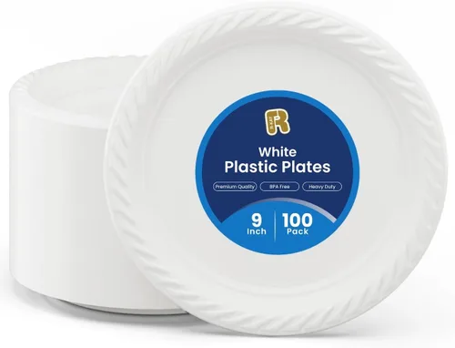 Vista 9 de R-kay Tazones de plástico - 100 unidades de tazones desechables aptos para microondas - Tazones de plástico blanco resistentes, de alta resistencia
