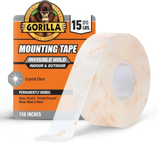 Vista 10 de Gorilla Cinta de Montaje Resistente y Transparente de Doble Cara, Cinta Transparente, 1" x 150" (Paquete de 1) - Resistente a la Intemperie
