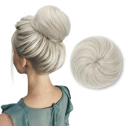 Vista 27 de SARLA Extensiones de moño de pelo falso para mujer, sintético, recogido, con cordón, moño de ballet, piezas de cabello color castaño medio Castaño