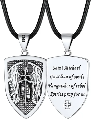 Vista 29 de FaithHeart Collar de San Miguel, acero inoxidable, chapado en oro de 18 quilates, amuleto colgante de San Miguel Arcángel para hombres y mujeres