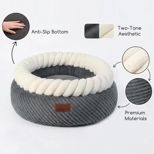 Vista 6 de Hollypet Cama redonda para gatos, camas pequeñas para perros con cojín Gris y Blanco