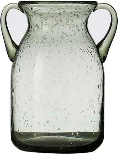 Vista 8 de Jarrón de cristal transparente, florero de vidrio con doble oreja, jarrón de boca ancha para decoración de interiores y exteriores (4)