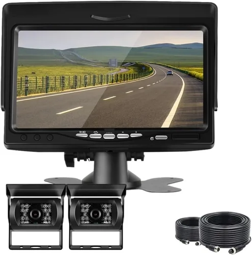 Vista 7 de 7inch HD LCD Color TFT Rear View Monitor 800 * 480 Vehicle IR LED Back Up Reverse Camera + 4-pin Connector Compatible For Bus Truck RV(1023-1CAM)
