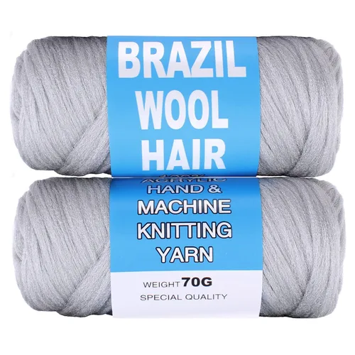 Vista 10 de COOKOO 2 rollos de hilo de lana brasileña color negro natural para cabello trenzado de ganchillo, trenzas, torsión, urdimbres, torsión senegalesa