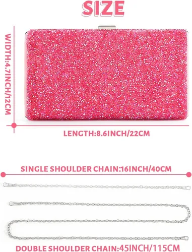 Vista 5 de ELABEST Bolso de mano de noche con purpurina con diamantes de imitación, bolso cruzado para bodas y fiestas para mujeres y niñas