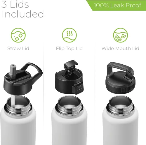 Vista 76 de SIPX™ Botella de Agua Aislada de 18 oz con 3 Tapas – Acero Inoxidable a Prueba de Fugas, Triple Aislamiento – Frío 24 Horas/Caliente 12 Horas – Negro