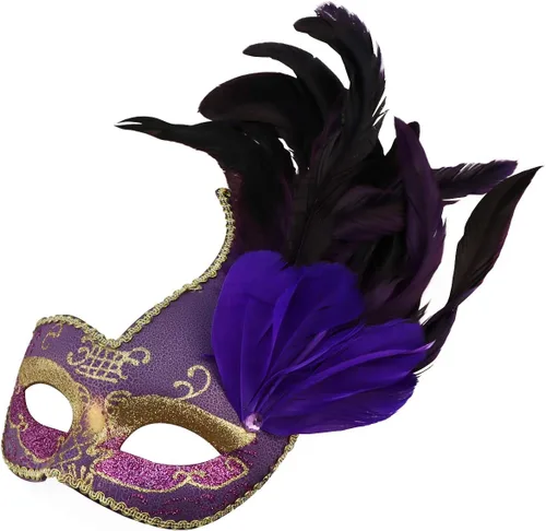 Vista 4 de Máscara de plumas para mascarada, disfraz veneciano para fiesta de Navidad.