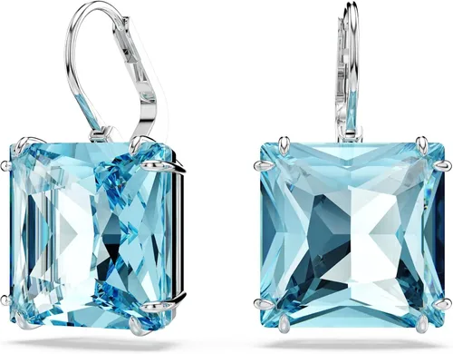 Vista 2 de Swarovski Pendientes Millenia, Cristal talla cuadrada, azul, Baño de Rodio
