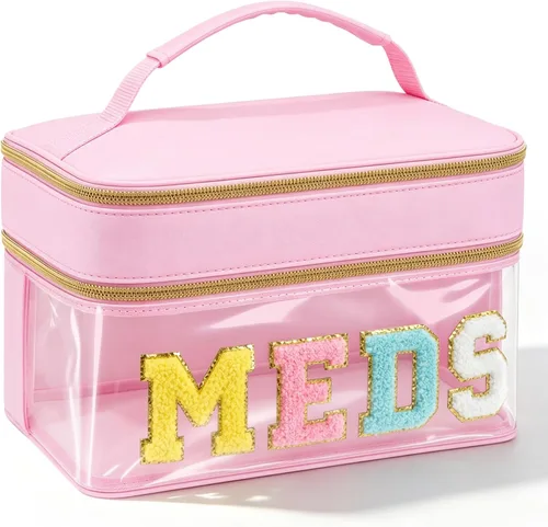 Vista 13 de Geetery Bolsa de Letras de Chenilla, Estuches de Viaje Meds Cheer Regalos para Porristas Bolsa de Cosméticos Maquillaje de Nylon Portátil Preppy