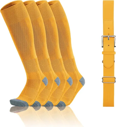 Vista 15 de QBK Conjunto combinado de calcetines y cinturón de béisbol para niños pequeños de 2 a 16 años (2 pares de calcetines y 1 cinturón)