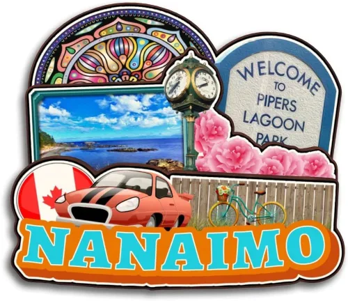 Vista 26 de Langford Vancouver Island Canada - Imán para nevera de madera, colección 3D, hecho a mano, viajes, ciudad, recuerdos, refrigerador, decoración