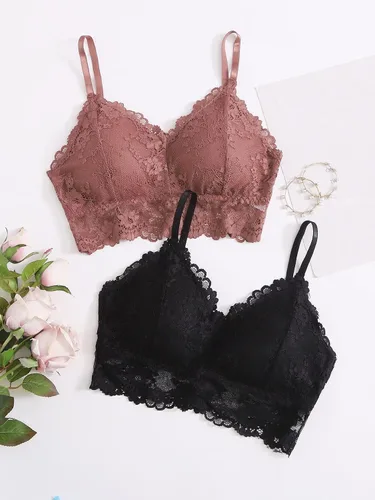 Vista 5 de SOLY HUX Bras for Women 2 Piece Floral Lace Wireless Bra Everyday Bralette