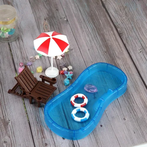 Vista 2 de Juego de decoración de casa de muñecas para piscina, accesorios de playa