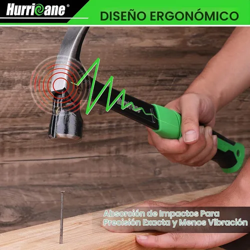 Vista 6 de HURRICANE Martillo de garra de 20 onzas con soporte magnético para clavos, martillo de garra recta con mango absorbente de golpes, martillo forjado