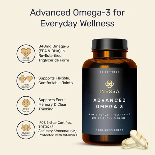 Vista 2 de Aceite de pescado Omega 3 1200 mg (480 mg EPA/360 mg DHA por cápsula) de alta resistencia, ultra puro, respetuoso con el medio ambiente, 60