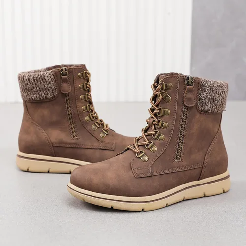 Vista 5 de Luoika Botines anchos para mujer, tacón plano, cremallera lateral, con cordones, talla extragrande.