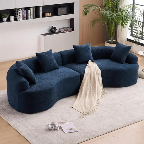 Vista 15 de Sofá modular curvado de 110 pulgadas para sala de estar, moderno sofá modular de felpa de felpa de gran tamaño con asiento profundo comprimido sin