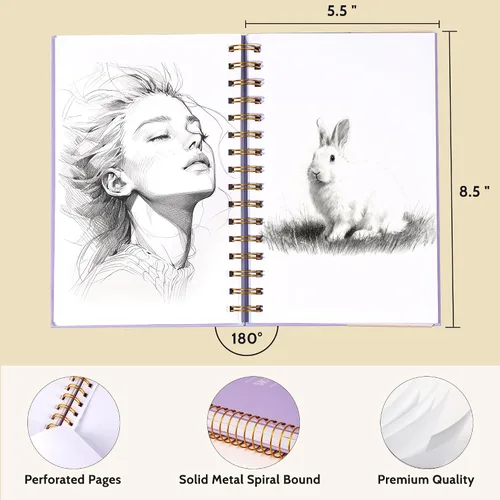 Vista 7 de Yoment Cuaderno de bocetos de 5.5 x 8.5 pulgadas, pequeño cuaderno de bocetos para dibujar, 100 hojas (68 libras/100 gsm) bloc de bocetos en espiral