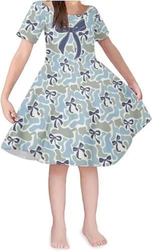 Vista 12 de SEANATIVE Vestido de manga corta para niñas de 3 a 14 años Black Bow Ghost