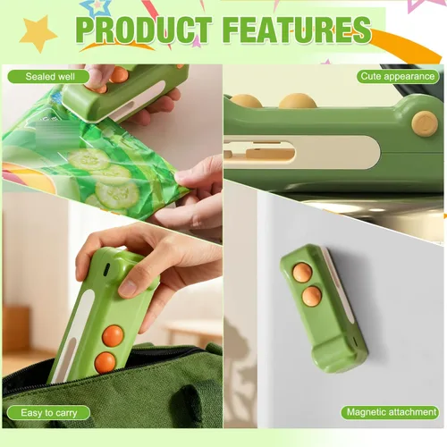 Vista 3 de Mini sellador de bolsas 2 en 1 con cortador e imán, sellador térmico portátil recargable de mano, máquina de sellado portátil de diseño