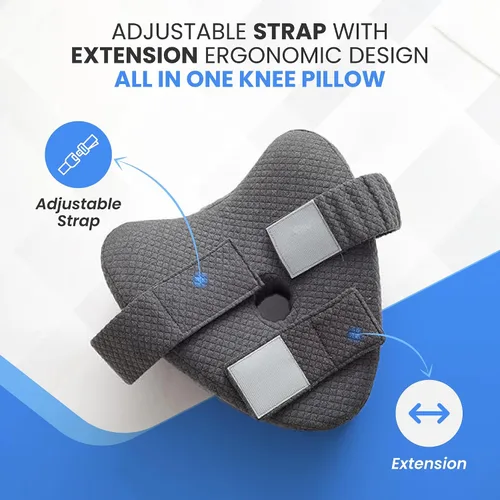 Vista 4 de Almohada de rodilla de espuma viscoelástica para personas que duermen de lado, dolor de cadera con correa ajustable, almohada entre las piernas