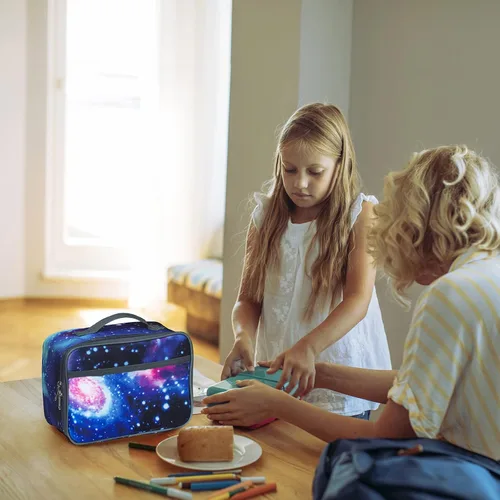 Vista 4 de Lonchera aislada con galaxia para niños y niñas, lonchera reutilizable para niños, escuela, picnic, viajes