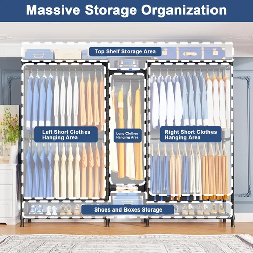 Vista 3 de Ulif E12C - Sistema organizador de armario resistente, perchero de ropa independiente, perchero ajustable para ropa de 71 pulgadas de ancho x 16