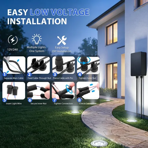 Vista 6 de JESLED Luces de paisaje de bajo voltaje, luces LED de pozo de 6 W IP67 impermeables, 6000 K luces blancas brillantes en el suelo con conectores