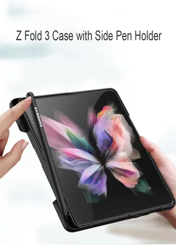 Vista 4 de SHIEID Funda para Samsung Z Fold 3 con soporte para bolígrafo, Z Fold 3 con funda protectora para S Pen, función atril magnético integrado, a prueba