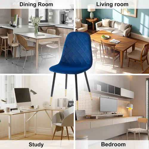 Vista 7 de Juego de 2 sillas de comedor de terciopelo azul marino, sillas tapizadas de cocina y comedor con patas de metal, sillas decorativas modernas
