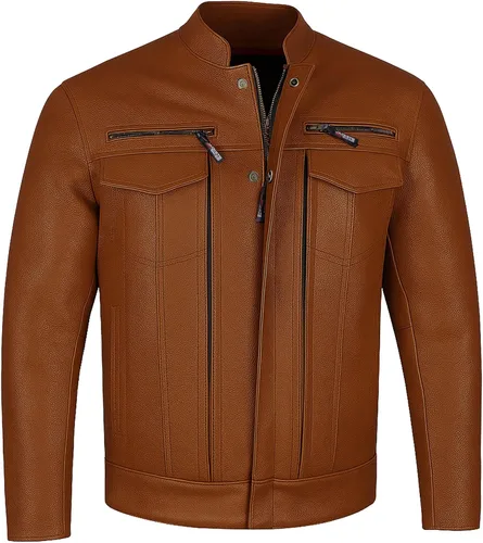 Vista 10 de COMMUTER - Chaqueta de motocicleta para hombre, piel de búfalo premium, armadura CE, bolsillos utilitarios, Street Cruiser Motorbike Biker Negro