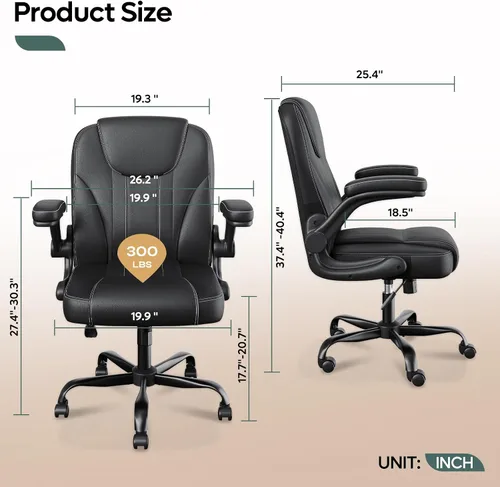 Vista 2 de Silla de oficina de cuero PU, brazos abatibles, cojín de doble capa de 3.5 Negro