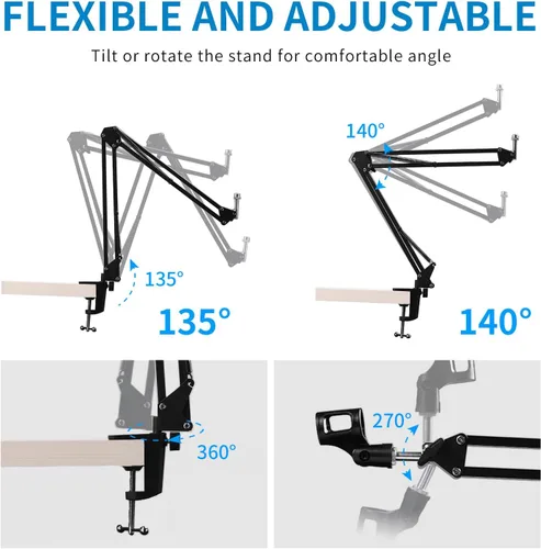 Vista 2 de FEELWORLD AMS1 Brazo de micrófono ajustable, soporte de micrófono con tornillo de 3/8" a 5/8", compatible con PM1 y otros micrófonos para podcast