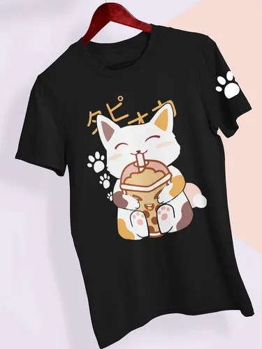 Vista 3 de Camiseta Kawaii de anime con diseño de gato de burbujas