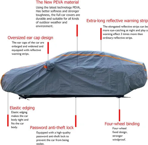 Vista 5 de Funda universal impermeable de peso pesado para autos, para SUVs, para todo tipo de clima, cubierta completa para exteriores, resistente a