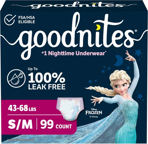 Vista 22 de Goodnites Ropa interior nocturna para niñas, talla extra pequeña (28-43 libras), 15 unidades, el embalaje puede variar
