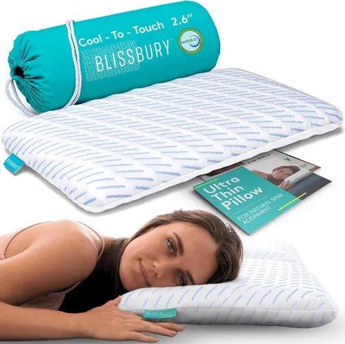 Vista 16 de BLISSBURY Almohada súper fina de 2.2 pulgadas para dormir, almohada plana de espuma viscoelástica premium fría al tacto para dormir boca abajo