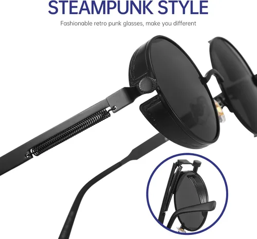 Vista 8 de Gafas de sol polarizadas Steampunk para hombres, estilo gótico redondo, marco circular de metal