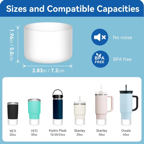 Vista 2 de 2 Pack Silicone Boot Protector Compatible with Owala 24/40oz Travel Tumbler, 12oz Insulation & 14oz Flip Water Bottle Fits 2.75-2.85" Base