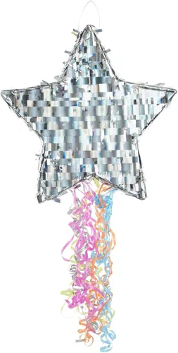 Vista 8 de Sparkle and Bash Piñata de estrella con cuerdas de tracción, plata, 13 x 13 x 3 pulgadas, decoración de cumpleaños temática espacial y suministro