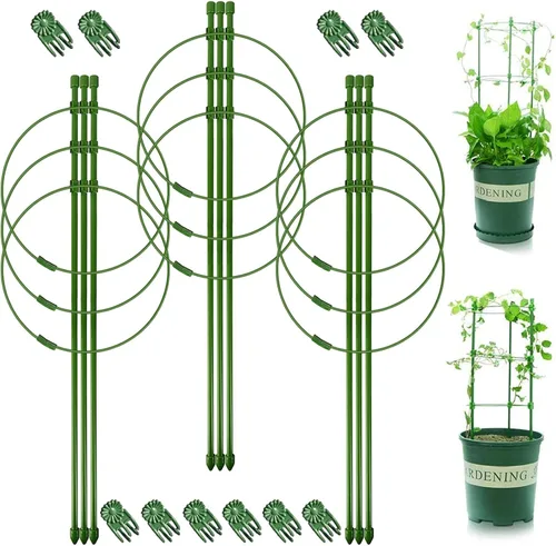 Vista 7 de Legigo Paquete de 3 jaulas de soporte para plantas, jaulas de tomate para jardín, estacas ajustables de 18 pulgadas para plantas enrejadas, anillos