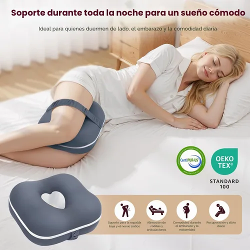 Vista 2 de Almohada de rodilla de espuma viscoelástica para dormir de lado, almohada de apoyo con diseño de recorte de corazón y correa ajustable, almohada
