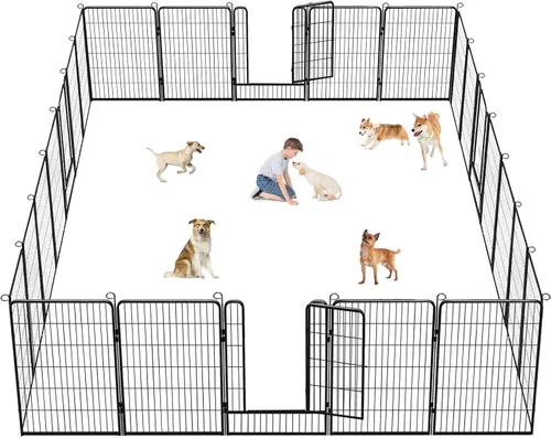 Vista 12 de Corralito para perros, 40 pulgadas de altura, 38 paneles de valla resistente para perros con puerta, corral de ejercicio antioxidante para perros