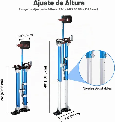 Vista 4 de Yescom Zancos para paneles de yeso de 24 a 40 pulgadas, ajustable, de aluminio, con rodilleras, protección para pintor, cinta azul Non-slip blue