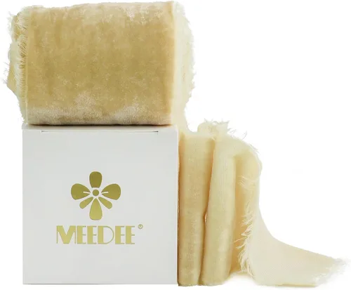 Vista 8 de MEEDEE Cinta de Terciopelo Beige de 3 Pulgadas Cintas con Flecos Beige Cintas de Terciopelo de Seda con Borde Crudo para Coronas, Ramo de Flores