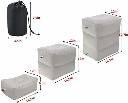 Vista 2 de Almohada inflable de viaje para pies y piernas con altura ajustable para avión, automóvil, autobús, tren, oficina, campamento y niños para dormir